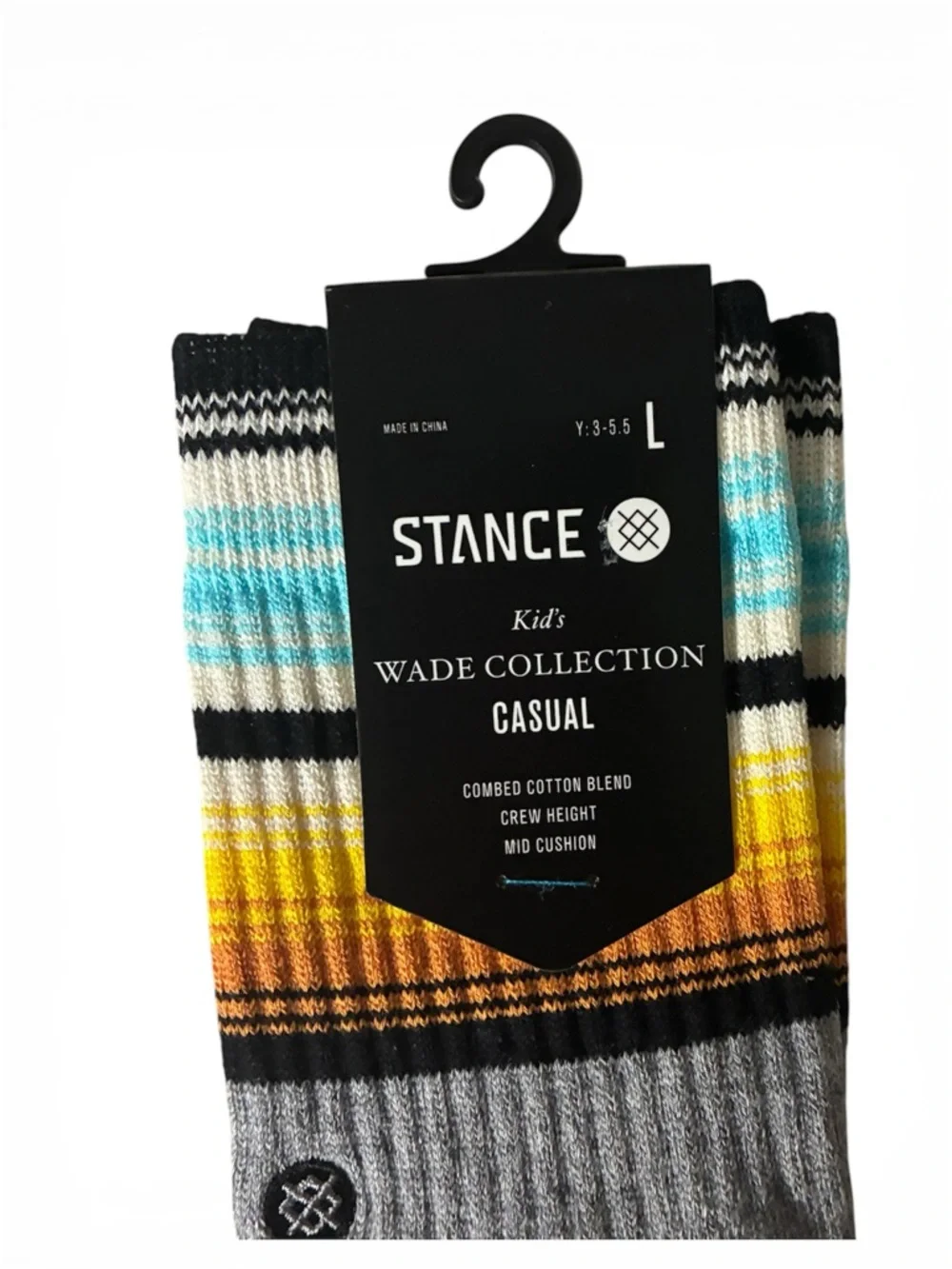 Stance wade collection kids Striped Crew Socks in Yellow, Gray & Blue kids Large